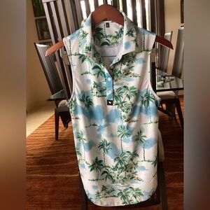 Bad Birdie Palm Print Sleeveless Golf Polo